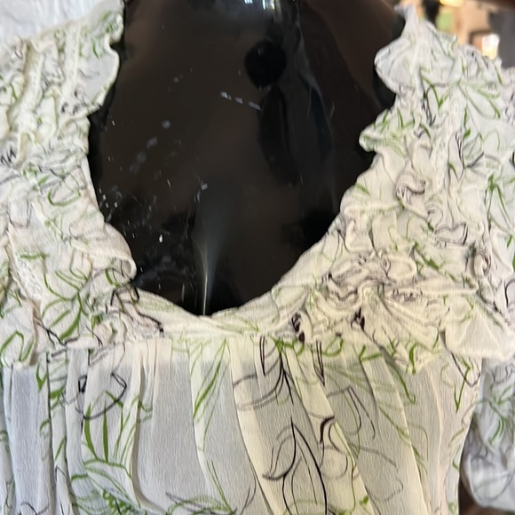 Ruffle front white print abstract blouse - Picture 2 of 6